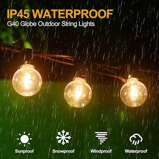 44FT LED Outdoor String Lights Patio Lights with 16 Shatterproof G40 Vintage Edison Bulbs, Outside Hanging Lights Waterproof for Porch, Deck, Garden, Backyard, Balcony
