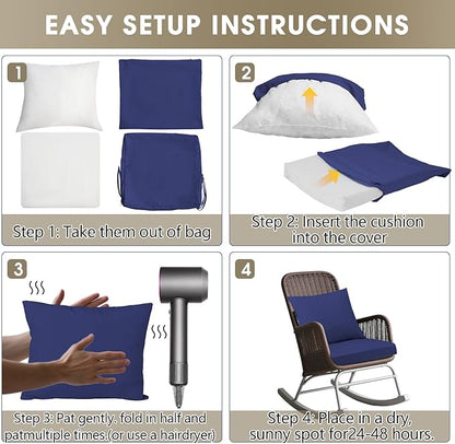Outdoor Seat Cushion Set 24 x 24 In, Water-Resistant & Fade-Resistan, Patio Furniture Cushions with Removable Cover Deep Seat & Back Cushion with Handle and Adjustable Straps for Chair Sofa,1PC