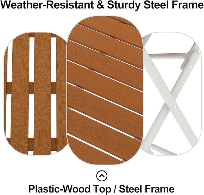 3 Piece Outdoor Bistro Set with Yellow Wood-Look Tabletop, Patio Table and Chairs Set of 2, Folding Small Balcony Furniture for Garden, Deck, Porch, Outdoor Bistro Patio Set