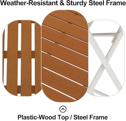 3 Piece Outdoor Bistro Set with Yellow Wood-Look Tabletop, Patio Table and Chairs Set of 2, Folding Small Balcony Furniture for Garden, Deck, Porch, Outdoor Bistro Patio Set