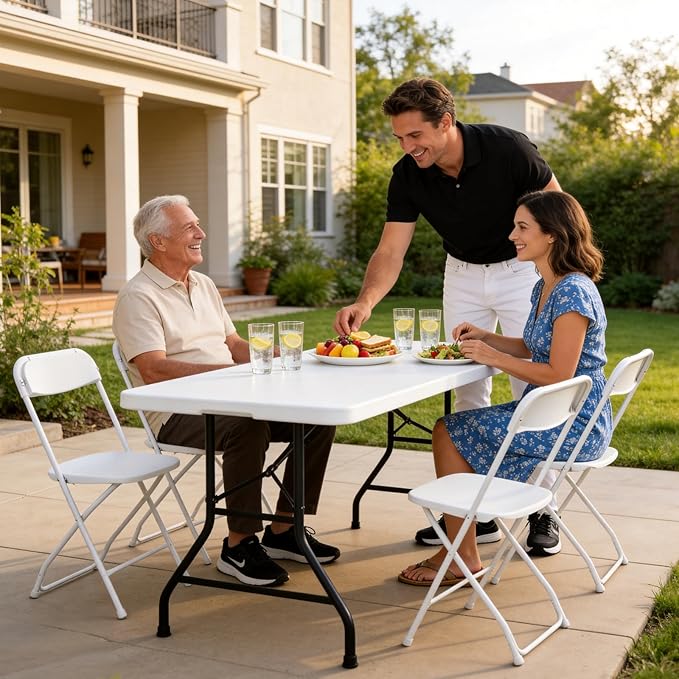 20 Pack White Plastic Folding Chairs, Outdoor Portable Folding Chair with Steel Frame, 350lbs Capacity Stackable Foldable Chairs for Patio, Garden, Picnic, Kitchen, Events