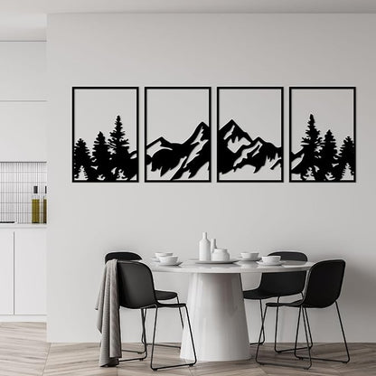 ESTART 4 Pcs Metal Mountain Wall Art, Large Mountains Wall Decor, Mountain Rivers Decorative Painting Suitable For Living Room Bedroom Office Indoor And Outdoor (Large)
