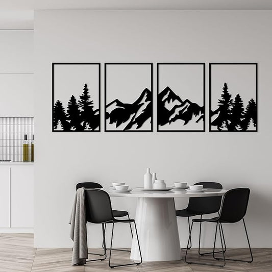 ESTART 4 Pcs Metal Mountain Wall Art, Large Mountains Wall Decor, Mountain Rivers Decorative Painting Suitable For Living Room Bedroom Office Indoor And Outdoor (Large)