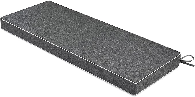 MIULEE Dark Grey Outdoor Bench Cushion Set of 1, 48x18x3 Inch Waterproof Patio Seat Cushions for Swing and Outdoor Furniture Couch Sofa, 3 Year Color Fastness High Density Foam with Adjustable Ties