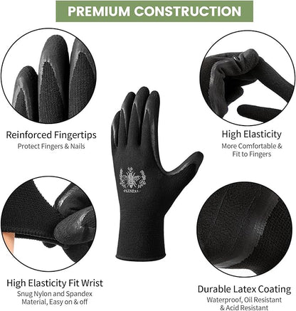 Pleneal Gardening Gloves for Women Men - 6/3 Pairs Garden Gloves with Grip, Latex Coated Working Glove, Medium Size