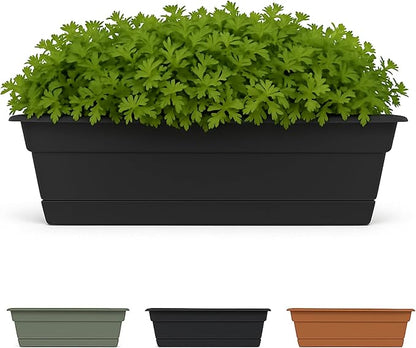 Bloem Dura Cotta Window Box Planter: 30" - Black - Large Box with Tray, Weatherproof Resin Box, Removable Tray for Indoor & Outdoor Use, Gardening, 4 Gallon Capacity