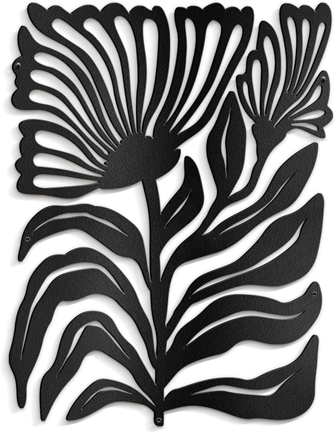 SIGNLEADER Metal Wall Art Decor Botanical Flower Minimalist Modern Abstract Wall Sculpture Hangings Home Decoration for Living Room, Bedroom, Bathroom, Kitchen, Outdoor - 24" Black
