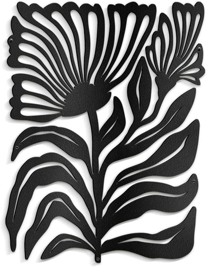 SIGNLEADER Metal Wall Art Decor Botanical Flower Minimalist Modern Abstract Wall Sculpture Hangings Home Decoration for Living Room, Bedroom, Bathroom, Kitchen, Outdoor - 24" Black