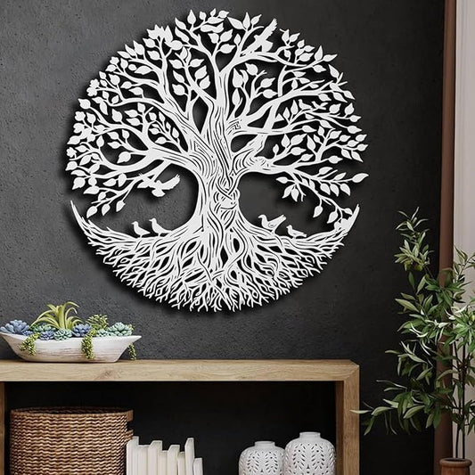 Flewfar Tree of Life Metal Wall Art, Metal Tree of Life Wall Decor, Family Tree Wall Art for Living Room, Indoor Outdoor Decoration, Large Tree of Life Metal Wall Art (White, 30" x 30" / 76 x 76cm)