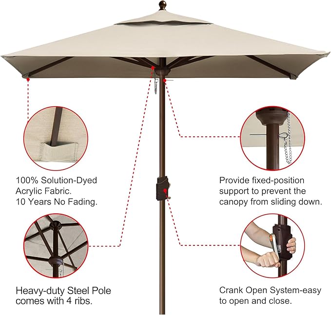 EliteShade USA 10-Year-Non-Fading 6x6Ft Square Market Umbrella Patio Outdoor Table Umbrella with Ventilation, Beige