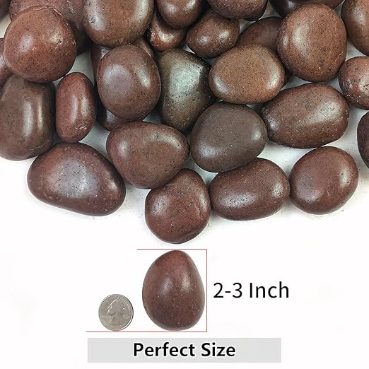 YISZM Rocks for Plant 5lbs, Red River Rocks 2-3 Inch Natural Pebbles for Indoor Plants, High Polished Decorative Stones Vase Filler Fish Tank Aquariums Landscaping Garden