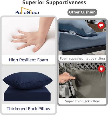 PatioGlow Outdoor Seat Cushion Set 22 x 22 x 4 Inch, Waterproof & Fade Resistant Patio Furniture Cushions with Removable Cover and Ties, Thick Deep Seating Pads for Outside Chair Sofa Couch, Dark Blue