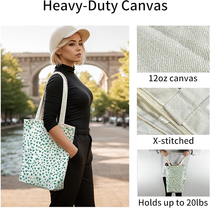 itgowisa Canvas Tote Bag for Women, Tote Bag with Zipper Inner Pocket, Zippered Canvas Bag for Shopping Work Grocery Everyday