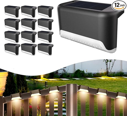 BKBB PPBB Solar Deck Lights Outdoor, 12 Pcs Solar Step Lights, Waterproof LED Solar Lights for Outdoor Stairs, Step, Fence, Yard, Patio, Railing, Garden and Pathway