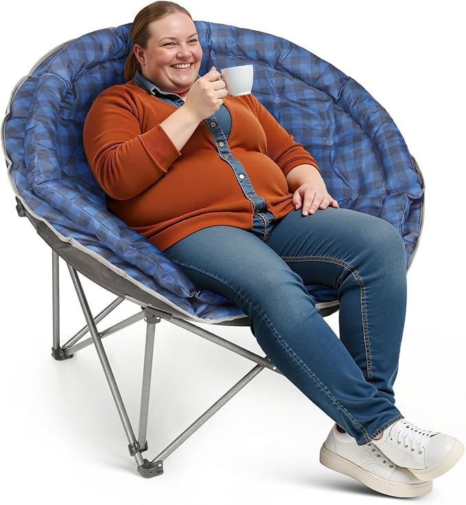 Oversized XXL Folding Round Camping Chair,Super Comfy Padded Moon Camp Chairs,Heavy Duty Supports 200 Kg Outdoor Lawn Chairs for Adults,Perfect for Indoor,Family Camping,Hiking,Picnics and Garden