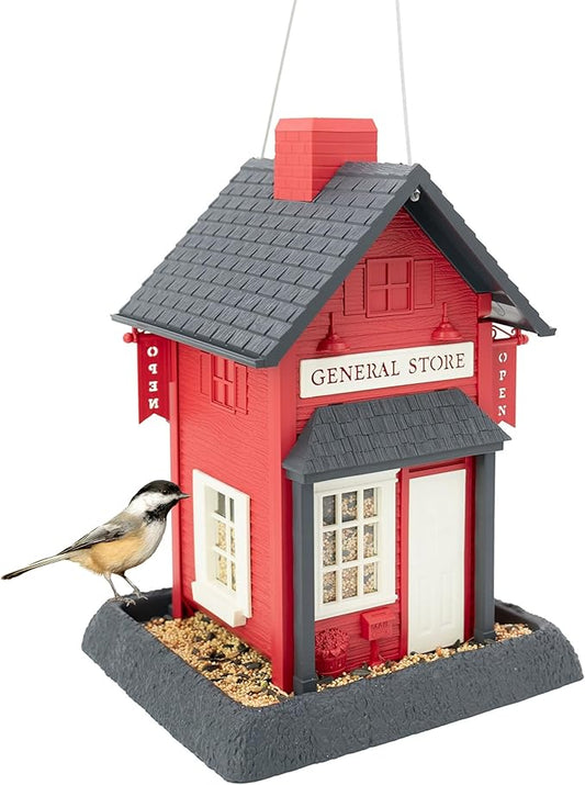 North States Village Collection - Red General Store Bird Feeder: Hanging Bird Feeder for Outdoors, Holds 6.5 Pounds of Seed