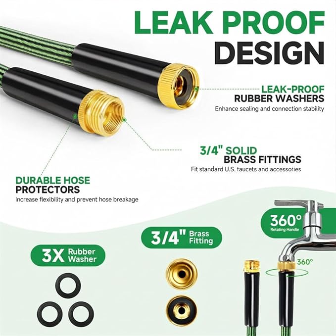 Garden Hose 75FT Non-Expandable Water Hose Flexible Kink-Free Lightweight Leak-Proof Sturdy Outdoor Hose Water Pipe for Garden Yard Lawn Camper 3/4 Inch Fittings