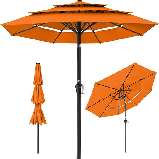 Best Choice Products 10ft 3-Tier Market Patio Umbrella, Outdoor Sun Shade with Tilt, Crank Lift, 8 Ribs for Backyard, Deck, Poolside – Orange