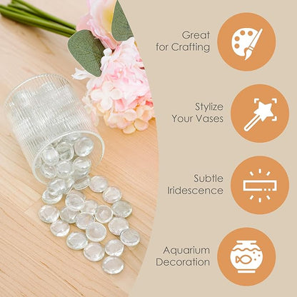 Houseables Glass Beads for Vases, Marbles for Vases, Glass Marbles, Vase Filler, Clear Beads, Flat Marble, Clear Gems, Crafts, Pebbles, Stones, Decorative Rocks, Plants, Florist, Floral, 10 LB, 1000PC