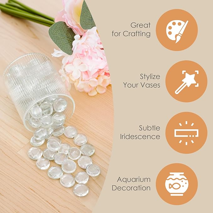 Houseables Glass Marbles, Glass Beads for Vases, Marbles for Vases, 25LB, 2500, Clear Beads, Clear Gems, Fillers for Centerpieces, Decorative Rocks, Flat, Stones, Pebbles, Crafts, Plants, Fish Bowl