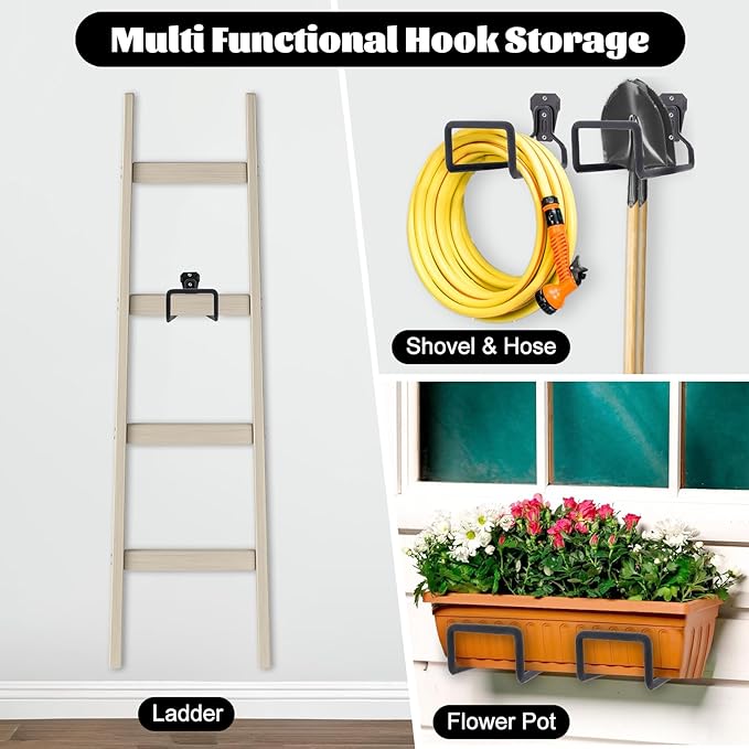 2 Pack Garden Hose Holder, Hose Reel Heavy Duty Hose Hanger, Wall Mounted Water Hose Holder Outdoor/Indoor Metal Durable Hose Hooks Ideal for Water Hose Storage Garden Yard Hold Max 154 Lbs- Black