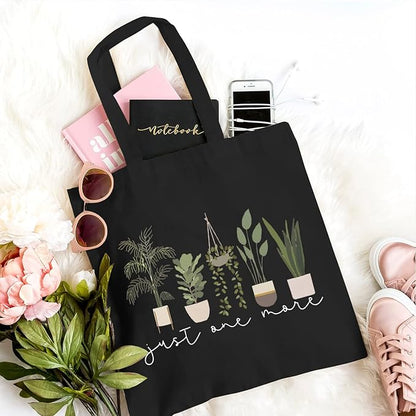 TSIIUO Women's Just One More Plant Canvas Tote Bag Funny Gardener Gift Plant Lover Reusable Shopping Canvas Bag