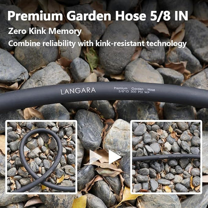 Heavy Duty Premium Garden Hose 100ft x 5/8", 300PSI Working, 1000PSI Burst, Hybrid Rubber Water Hose with Transparent Swivel Handle - Hot/Cold Water - Five Layered Braiding with Brass fittings (Black)