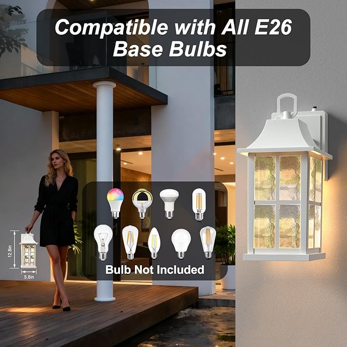 Modern Outdoor Wall Lights 2 Pack, Aluminium Dusk to Dawn Outdoor Lighting, Exterior Wall Lantern Waterproof Porch Light, Outside Light for House, Garage, Patio, White