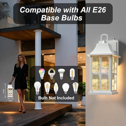 Modern Outdoor Wall Lights 2 Pack, Aluminium Dusk to Dawn Outdoor Lighting, Exterior Wall Lantern Waterproof Porch Light, Outside Light for House, Garage, Patio, White