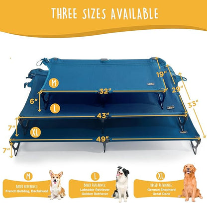 Folding Raised Dog Cot, Large Outdoor Elevated Dog Bed, Cooling Chew Proof Pet Cots Bed, Portable, Heavy Duty Up to 160 lbs, Pet Cot for Camping, Home, Dark Blue, 43"x27"x7"