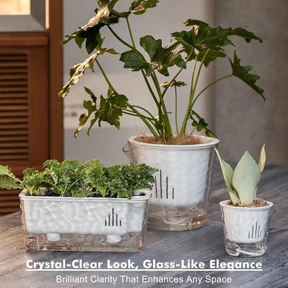 Self Watering Pots for Indoor Plans, 4 Packs Window Boxes Planters Rectangle Self Watering Planter 11 in Rectangular Clear Plant Pots Long Herb Windowsill Planter Flower Box Succulent Planters