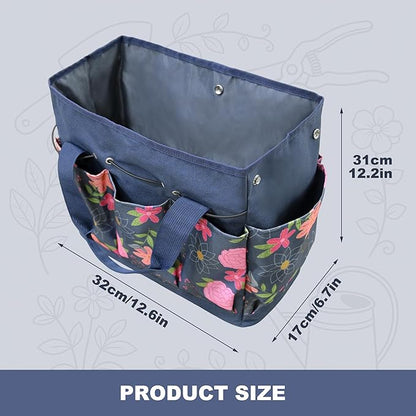 Waterproof Garden Tool Bag, 600D Oxford Portable Gardening Tote with Handle & Multi Pockets, Ideal Gifts for Parents Women (Blue, Tools Not Included)