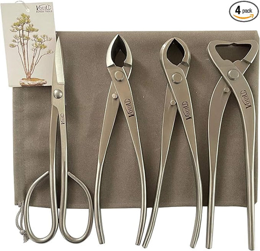 Vouiu 4-Piece Bonsai Tool Set,Concave Cutter,Knob Cutter,Trunk Splitter,Bonsai Scissors