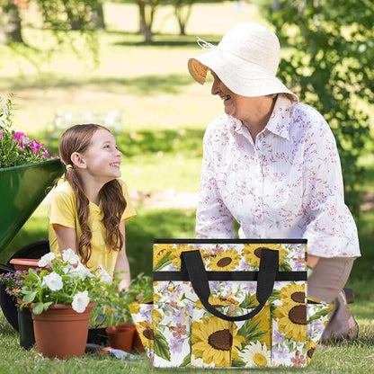 Garden Tote Bag with Pockets Sunflower Gardening Bags for Tools Organizer Heavy Duty Storage Bag with Handle for Lawn Yard Casual