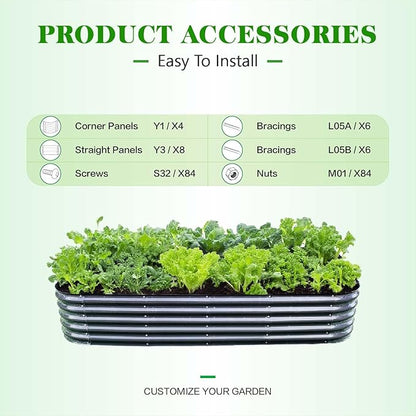GrowHaus 8x2x1.4FT Galvanized Raised Garden Bed, Planter Boxes Outdoor Large Metal Garden Beds for Planting Vegetables Flowers Herbs Dark Gray