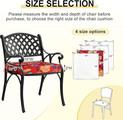 downluxe Outdoor Chair Cushions Set of 4, Waterproof 19" x 19" x 3" Patio Chair Cushion with Non-Slip Ties & Handle, Square Outdoor Cushion for Patio Furniture with Removable Cover, Sonia Scarlet