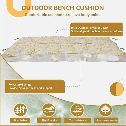 2/3 Seater Swing Replacement Cushion, Waterproof Porch Swing Cushions with Backrest, Thickened Bench Cushions for Outdoor Furniture, for Outdoor Patio Swing (Yellow Leaves, 63 * 40in)
