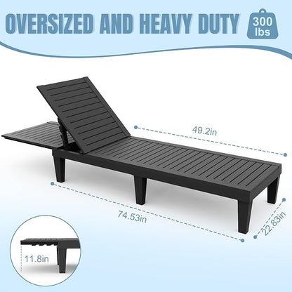 EFU Lounge Chair Outdoor,All-Weather UV-Resistant & Waterproof Patio Lounge Chairs,High-Impact PP 5 Position Adjustable Tanning Chair,Heavy Duty Pool Lounge Chairs Great for Pool & Yard,Black