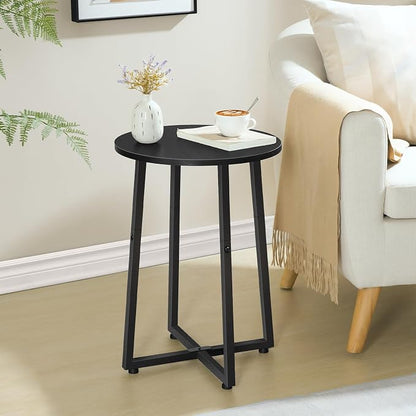 HOOBRO Side Table, Round End Accent Table with Sturdy Metal Pedestal, 15.7" Round Nightstand, for Living Room, Bedroom, Balcony, Office, Black BB95BZ01