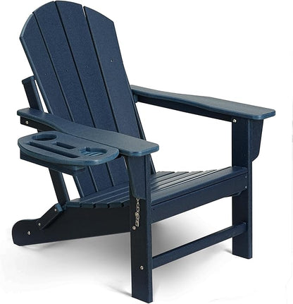 Adirondack Chair, HDPE Folding Adirondack Chair with Multifunctional Cup Holder, Weather Resistant Fire Pit Chair for porches, patios, patios, poolsides, Decks.