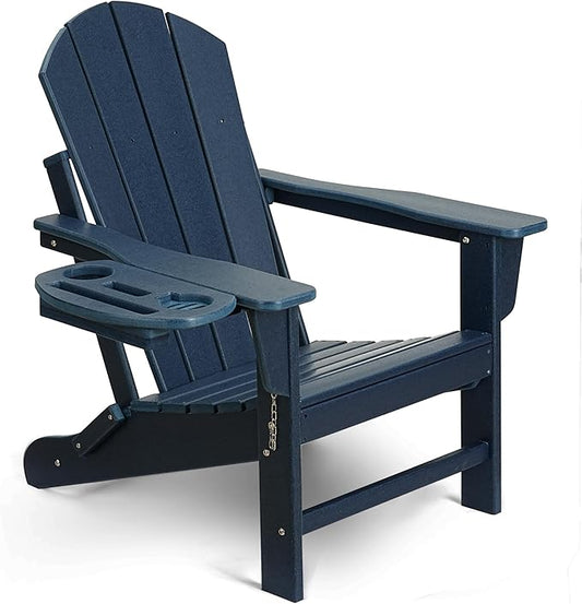 Adirondack Chair, HDPE Folding Adirondack Chair with Multifunctional Cup Holder, Weather Resistant Fire Pit Chair for porches, patios, patios, poolsides, Decks.