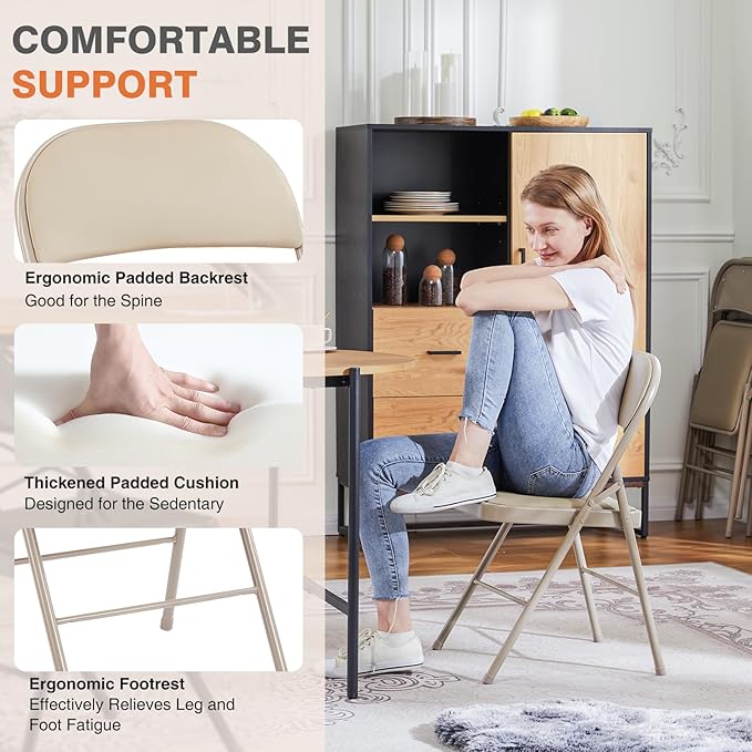 Sweetcrispy Folding Chair 10 Pack, Leather Padded Folding Chairs, Sturdy Metal Foldable Chairs, Easy to Use and Store, Outdoor and Indoor, for Home, Office, Party, Comfy