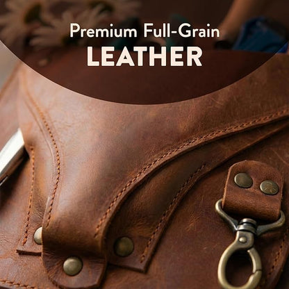 Leather Florist Tool Belt – Garden Tool Pouch with Adjustable Belt, Genuine Leather Gardening Waist Bag for Florists & Gardeners, Utility Floral Tool Holder, Warm Brown