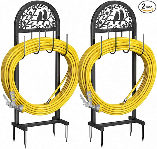 YQSLYSF 2 Pack Water Hose Stand Freestanding, Heavy Duty Garden Hose Holder Storage Rack for Outside