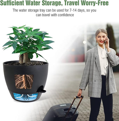 UOUZ 12inch 2Pack Large Self Watering Planters, Plastic Plant Pots with 60oZ Removable Deep Reservoir and Multi Mesh Drainage Holes for Indoor Outdoor Garden Plants and Flowers, Black