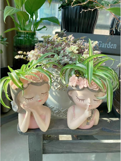 Small Fairy Head Planter, 3 Pack Succulent Pots, 4 Inches Girl Face Flower Pot Cute Resin Cactus Planters with Drainage Decorations, Gift for Women and Garden Decor