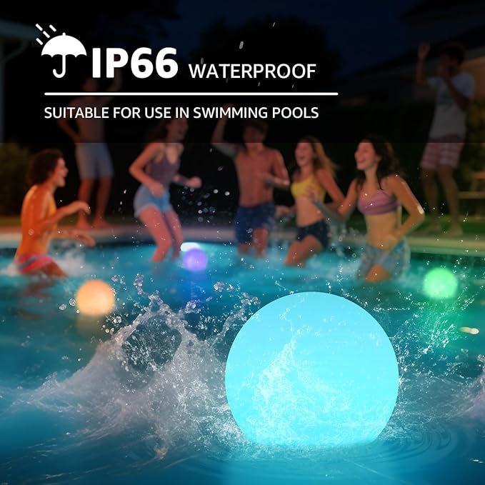 FUYO 6 inch LED Ball Lamp with Remote Rechargeable Waterproof, Glowing Globe Light 16 RGB Colors Orb Sphere for Indoor Outdoor Home Patio Pool Party Decor (White 6-inch)