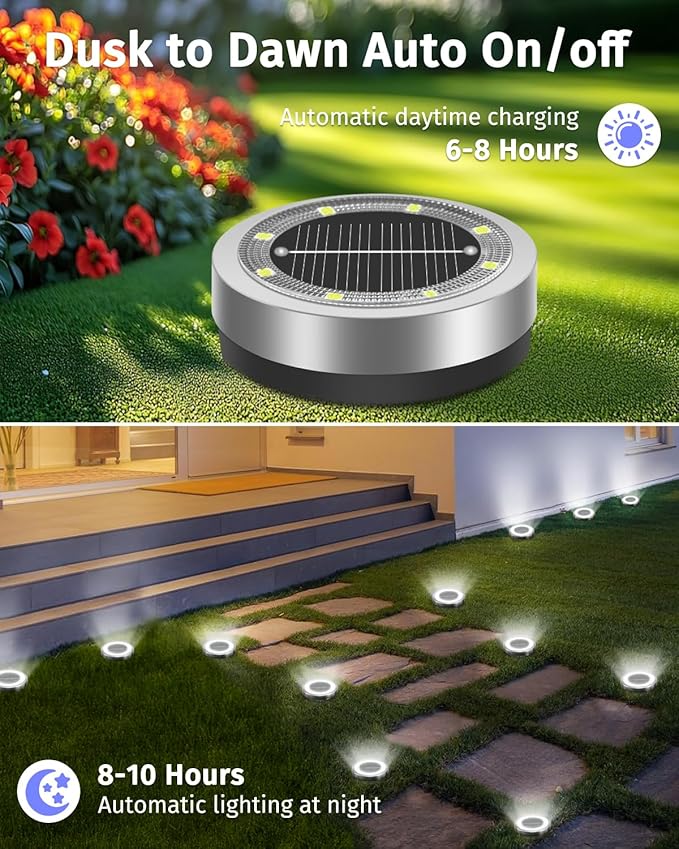 SenLuKit Mini Solar Ground Lights 16 Pack Outdoor IP65 Waterproof Solar Flat Garden Light Solor Powered Disc Pathway Lights for Outside Walkway Yard Landscape Patio Lawn Driveway-Cool White