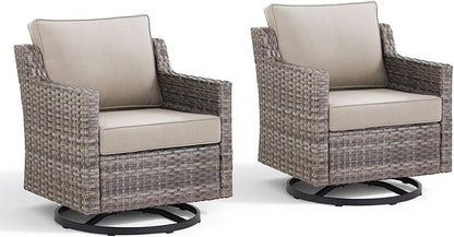 Outdoor Swivel Rocker Patio Chairs-High Back Wicker Swivel Rocker Patio Chairs Set of 2,PE Wicker Chair Patio Furniture Sets with Covered Cushions for Porch Balcony Patio Deck Grey/Beige