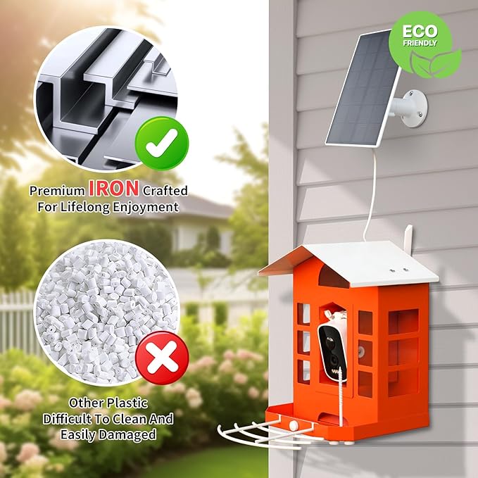 Metal AI Bird Feeder Camera w/ 32GB - Solar Powered, 2K Auto Rec & Live View, Identifies 10000+ Birds